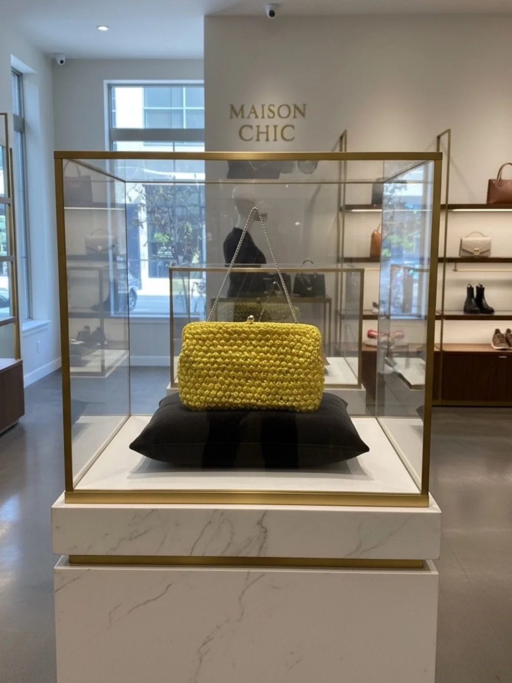 Vintage Yellow Woven Shoulder Bag by Snassee made in Japan w/chain handle